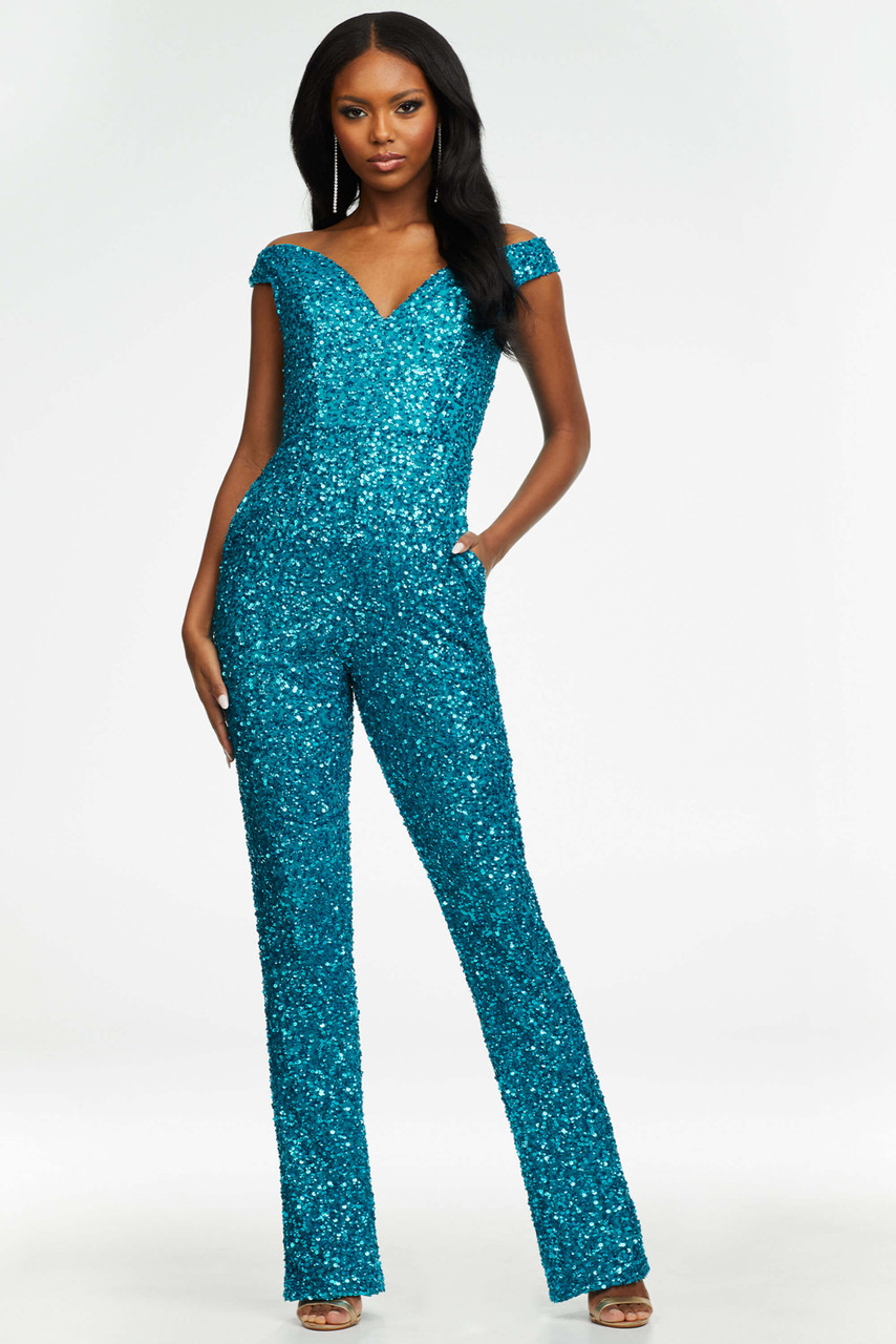 Off The Shoulder Beaded Prom Jumpsuit Ashley Lauren 11175