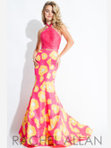 Fuchsia two piece long dress with floral skirt by Rachel Allan 7578