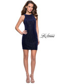 Velvet High Neckline La Femme Short Dress 26789