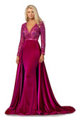 Mageant long sleeves velvet pageant dress with over skirt