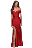 off the shoulder prom dress la femme 29781 in Red