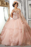 Patterned Glitter Cape Vizcaya Quinceanera Dress 89326