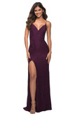 fitted stretch lace high slit prom dress la femme 29700