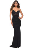 sheer accent V-neck jersey prom dress la femme 30402