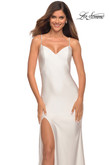 white v-neck jersey beaded strap prom dress la femme 30435
