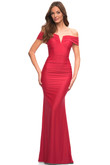 pleaded off the shoulder prom dress la femme 30582