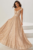 rose gold Off The Shoulder Sequin Prom Dress Christina Wu 16939
