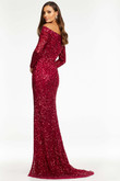 Back view of Ashley Lauren 11176 wine-colored formal gown showing elegant off-shoulder design