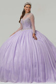 Sheer Long Sleeves Quinceanera Collection Ball Gown Dress 26009