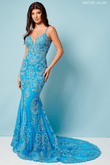 Ocean Blue beaded dress Rachel Allan 70276