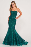 Square Neckline Ellie Wilde Prom Dress EW34009 in Emerald 