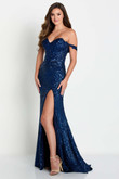 Navy Ellie Wilde Prom Dress With Slit EW34012