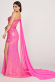 One Shoulder Ellie Wilde Prom Dress With Slit EW34020 in Hot Pink