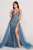 Plunging V-neckline Ellie Wilde Prom Dress With Overskirt EW34058