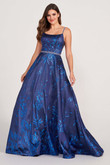 Square Neckline Ball Gown Ellie Wilde Prom Dress EW34106 in Navy Blue