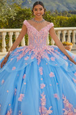 French Blue/ Pink off the shoulder vizcaya dress 89437 French Blue/ Pink off the shoulder vizcaya dress 89437