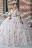 Detachable Scalloped Train Cape Quinceanera Prom Dress 26043