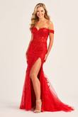 Red Off the Shoulder Ellie Wilde Prom Dress EW35082