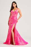 Hot Pink Plunging V-neck Ellie Wilde Dress EW35201