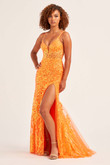 Orange Plunging V-neck Ellie Wilde Dress EW35201