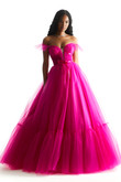 Fuchsia Off The Shoulder Morilee 49022 Prom Dress