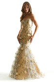 Champagne Floral Print Morilee 49067 Prom Dress