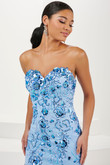 Blue Floral Sequin Tiffany Designs Prom Dress 16052