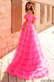 Neon Pink Ruffly Amarra Prom Dress 94000