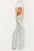 Silver Sparkling Sequin Jasz Couture 7500 Jumpsuit Prom Dress