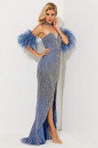 Slate Shimmering Tassel Fringe Jasz Couture Prom Dress 7509