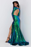 Green/Blue Shimmering Long Sleeved Jasz Couture Prom Dress 7511