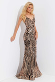 Rose Gold Sequin Jasz Couture Prom Dress 7576