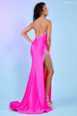 Hot Pink Fringe Beaded Rachel Allan Prom Dress 70488