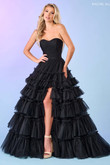 Black Ruffle A-Line Rachel Allan Prom Dress 70503