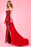 Red/Fuchsia Beaded Strapless Rachel Allan Prom Dress 70520
