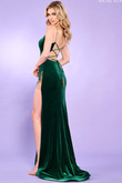 Emerald/Gold Plunging Velvet Rachel Allan Prom Dress 70522