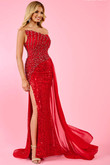Red/Silver Asymmetrical Strapless Rachel Allan Prom Dress 70525