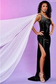 Black/White Draped Sequin Rachel Allan Prom Dress 70527
