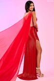 Red Draped Sequin Rachel Allan Prom Dress 70527