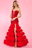 Red Ruffled Mermaid Rachel Allan Prom Dress 70543