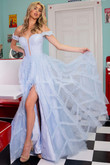Powder Blue Ruffle Ball Gown Rachel Allan Prom Dress 70555