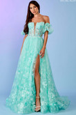 Mint Floral A-Line Rachel Allan Prom Dress 70557