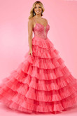 Coral Ruffled A-Line Rachel Allan Prom Dress 70576