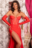 Red Sweetheart Hi-Slit Rachel Allan Prom Dress 70577