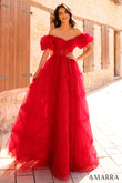 Red Ruffly Ball Gown Amarra Prom Dress 94002