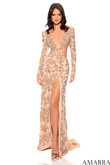 Gold Long Sleeved Amarra Prom Dress 94019