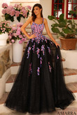 Black/Multi 3-D flowers A-line Amarra Prom Dress 88767