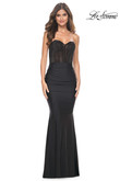 Black Rhinestone Fishnet La Femme Prom Dress 32069