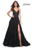 Black Ruffle Tulle La Femme Prom Dress 32108