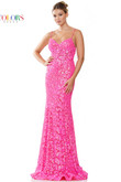 Jagged Sequin Colors Prom Dress 3113 in Hot Pink